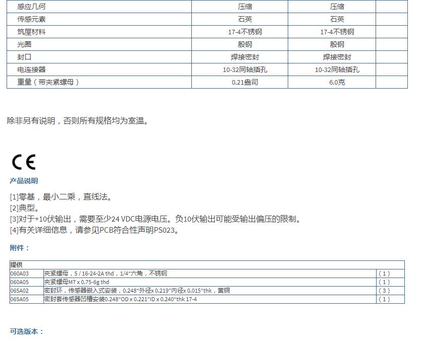 美***PCB高頻ICP?壓力傳感器113B24規(guī)格