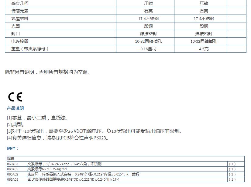 美***PCB高頻ICP?壓力傳感器113B28參數(shù)