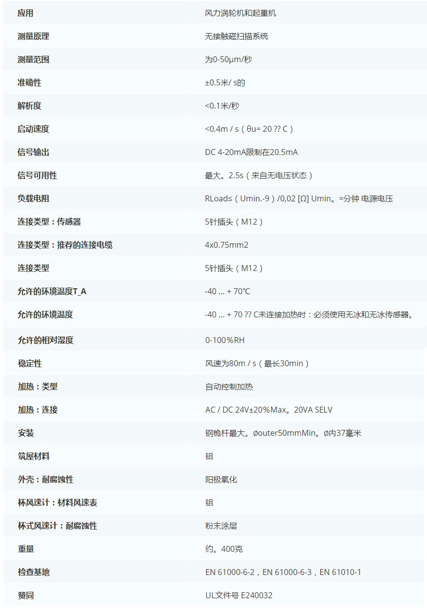 德***科瑞文Kriwan　INT10風(fēng)速傳感器13 N 219 S34技術(shù)參數(shù)