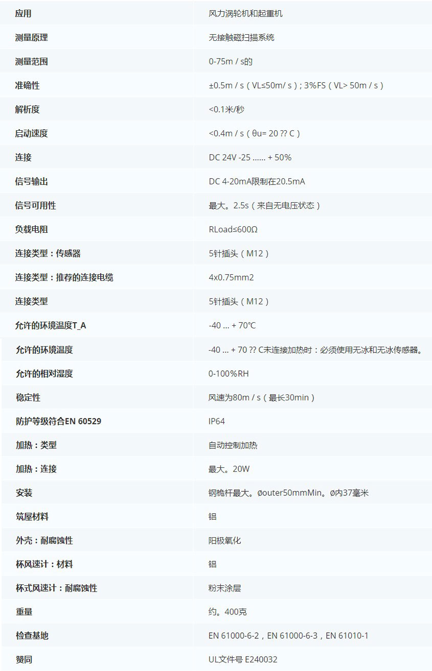 德***科瑞文Kriwan INT10風(fēng)速傳感器13N290S100技術(shù)參數(shù)