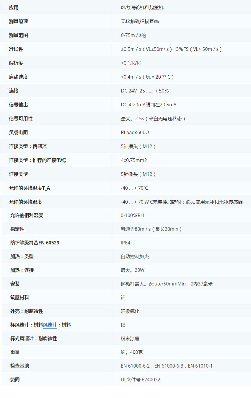 德***科瑞文Kriwan INT10風(fēng)速傳感器13N290S101技術(shù)參數(shù)