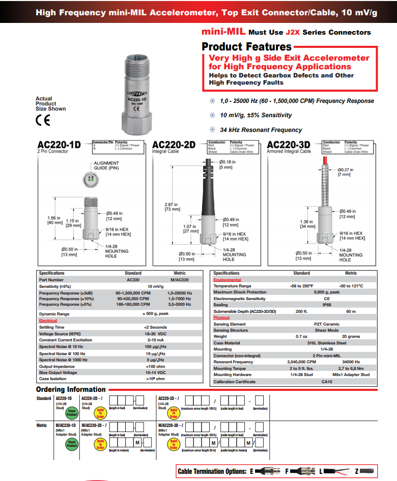 CTC高頻mini-MIL加速度振動(dòng)計(jì)AC220技術(shù)參數(shù)