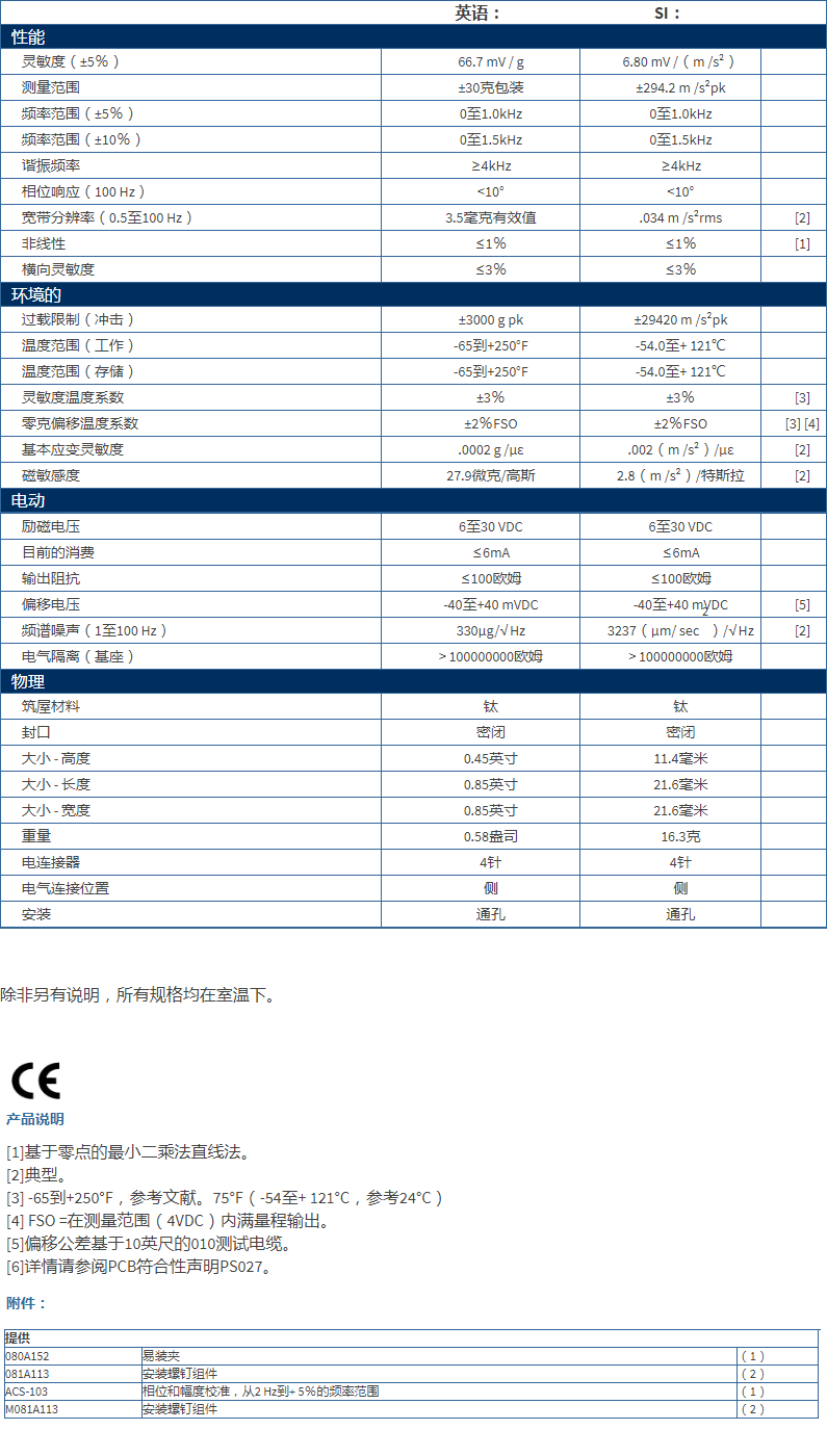 美***進(jìn)口PCB單軸加速度振動傳感器352C683711B1130G型技術(shù)參數(shù)